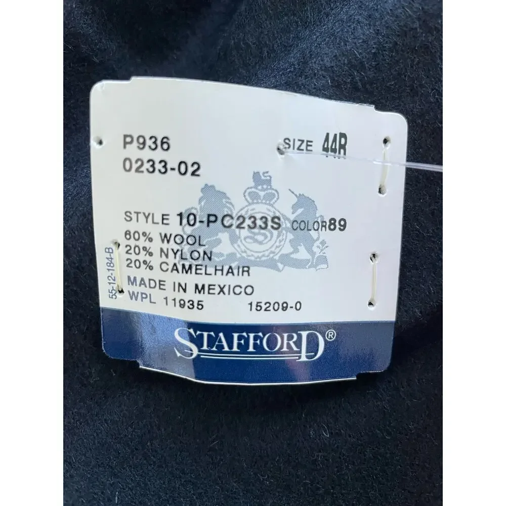 Stafford Men's Wool Camel Hair Blend Suit Jacket Coat Blazer Black 44 Regular